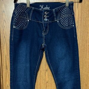 Women's Stylish Dark Blue Rhinestone Jeggings